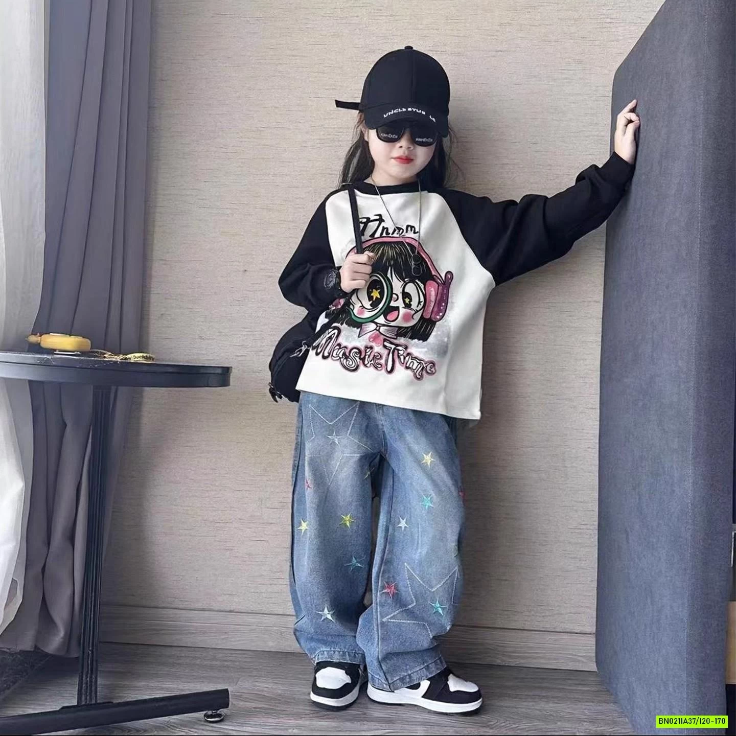 SÉT ÁO NỈ CÔ GÁI MIX JEANS NGÔI SAO