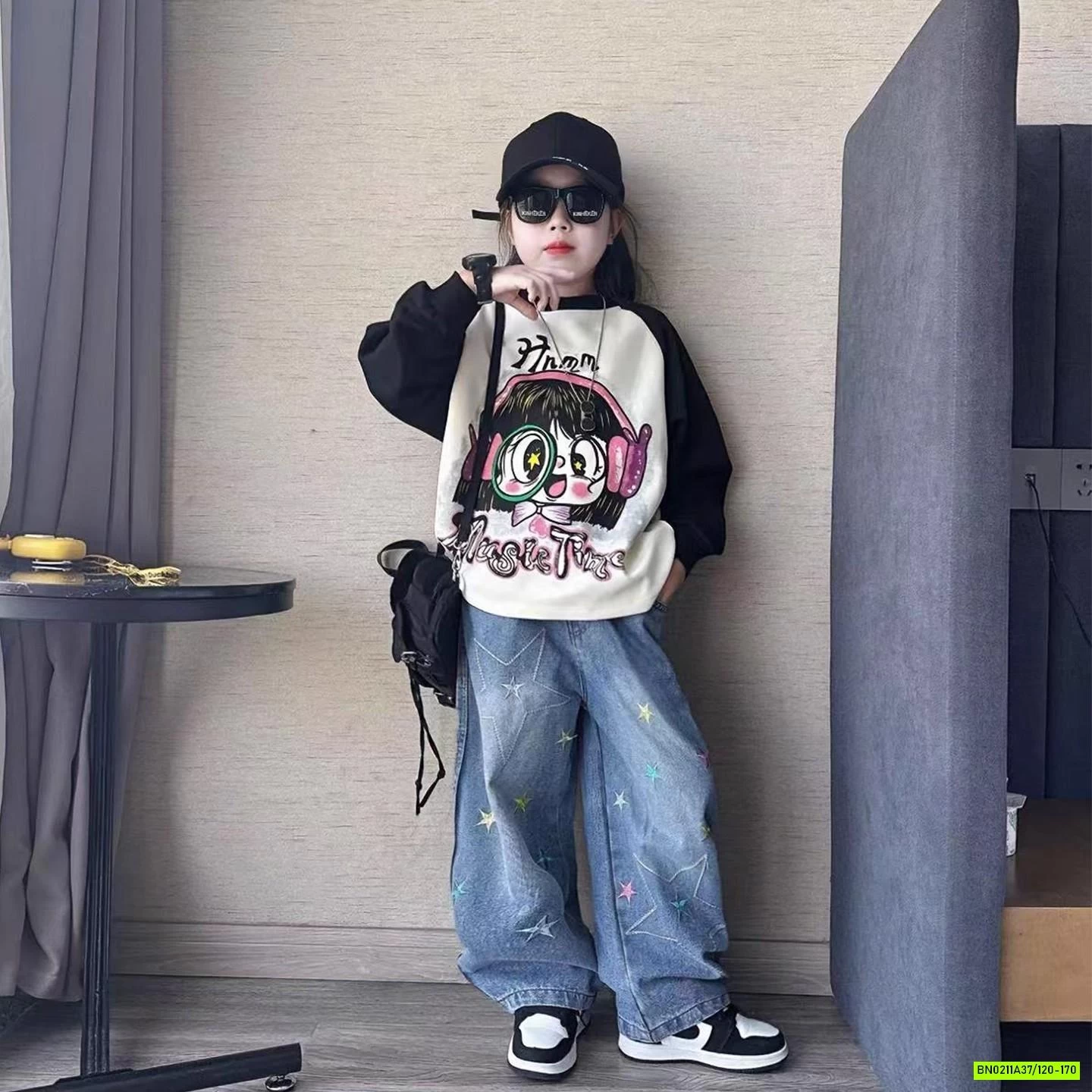 SÉT ÁO NỈ CÔ GÁI MIX JEANS NGÔI SAO