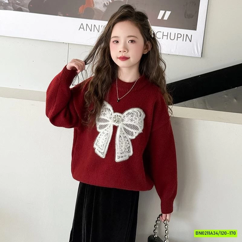 ÁO LEN ĐỎ NƠ TRẮNG SZ ĐẠI