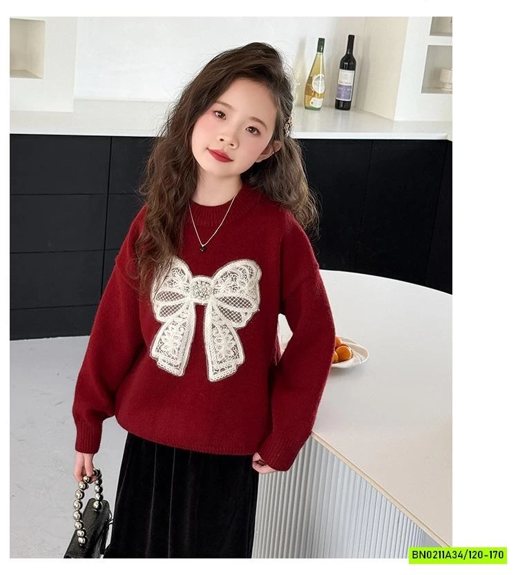 ÁO LEN ĐỎ NƠ TRẮNG SZ ĐẠI