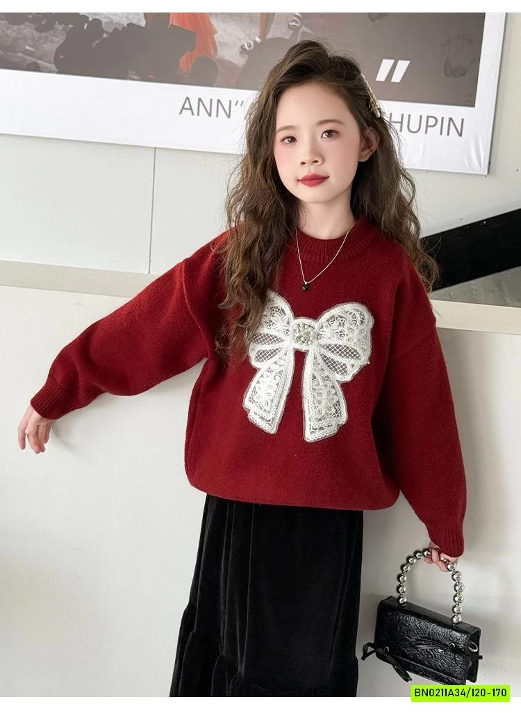 ÁO LEN ĐỎ NƠ TRẮNG SZ ĐẠI