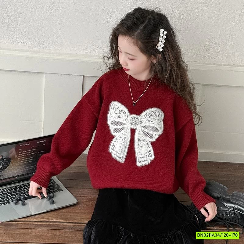 ÁO LEN ĐỎ NƠ TRẮNG SZ ĐẠI