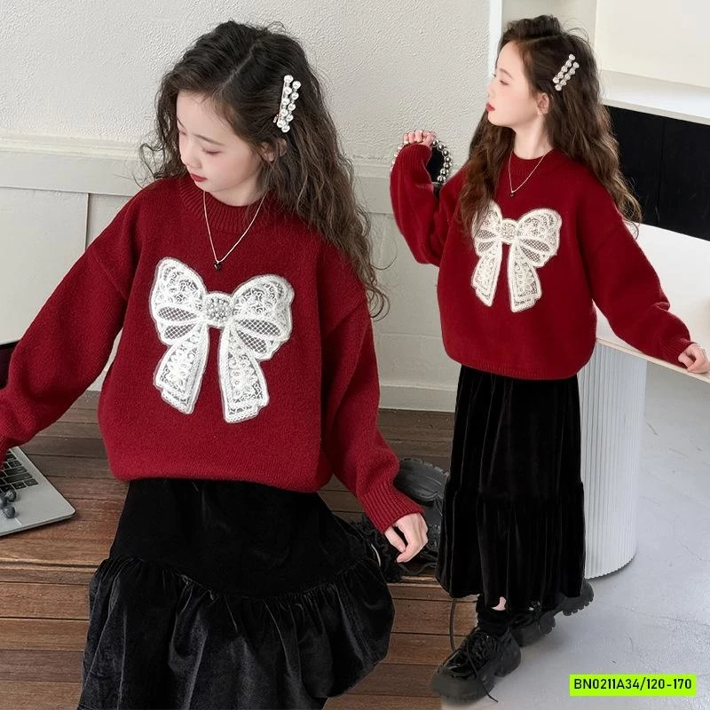 ÁO LEN ĐỎ NƠ TRẮNG SZ ĐẠI