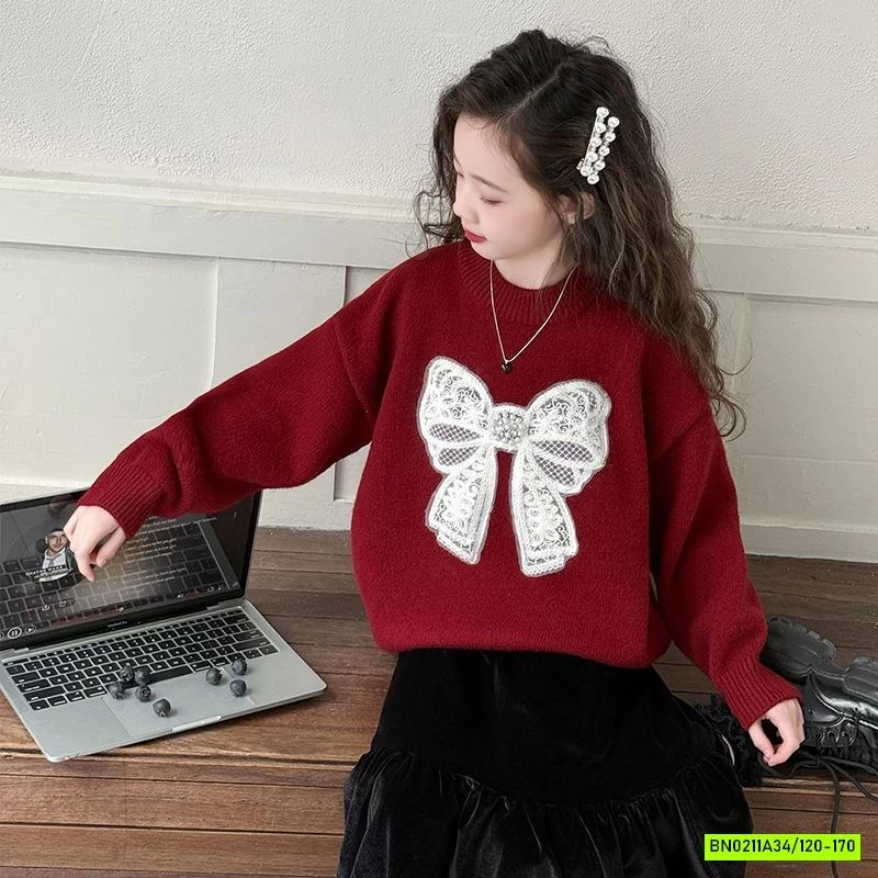 ÁO LEN ĐỎ NƠ TRẮNG SZ ĐẠI