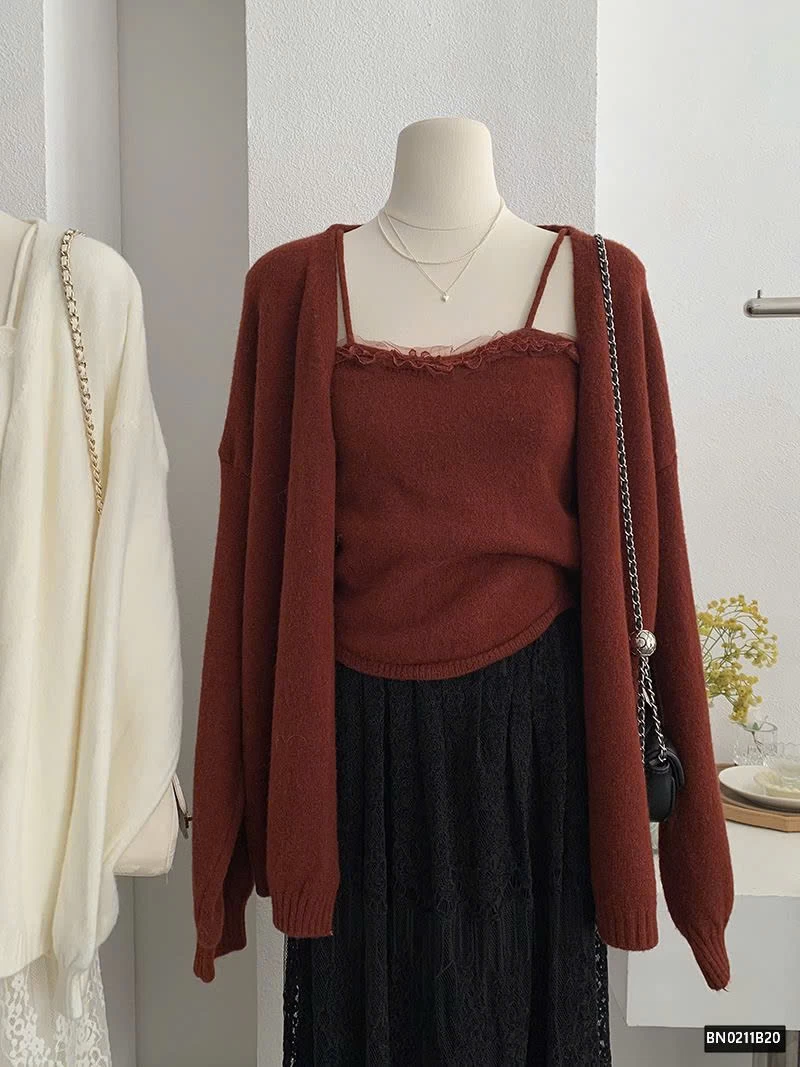SET ÁO 2 DÂY MIX CARDIGAN LEN CHO NỮ