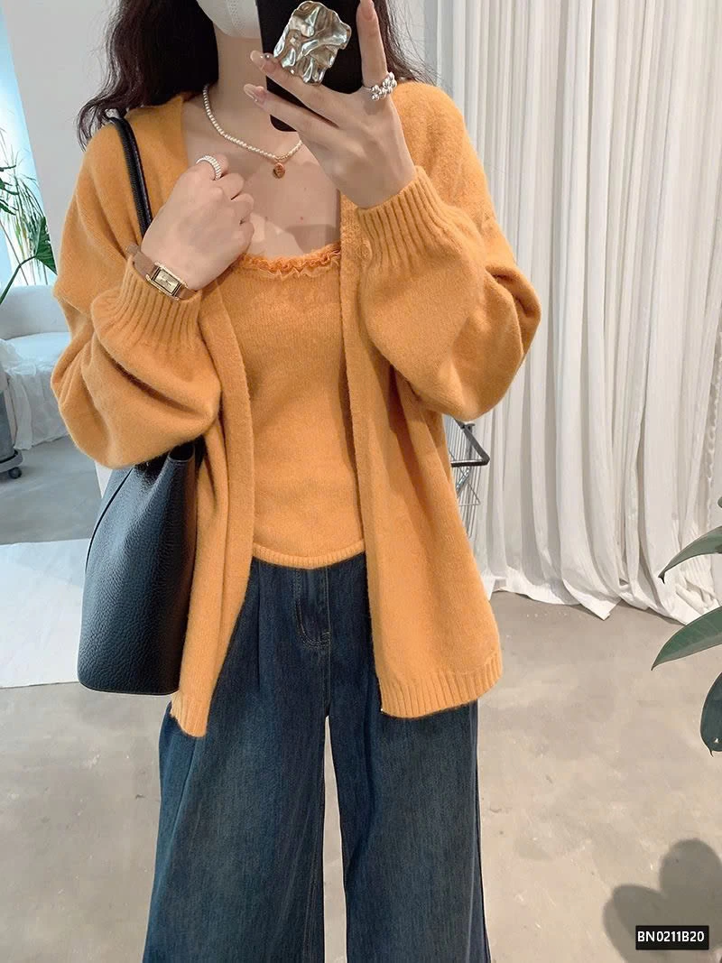 SET ÁO 2 DÂY MIX CARDIGAN LEN CHO NỮ