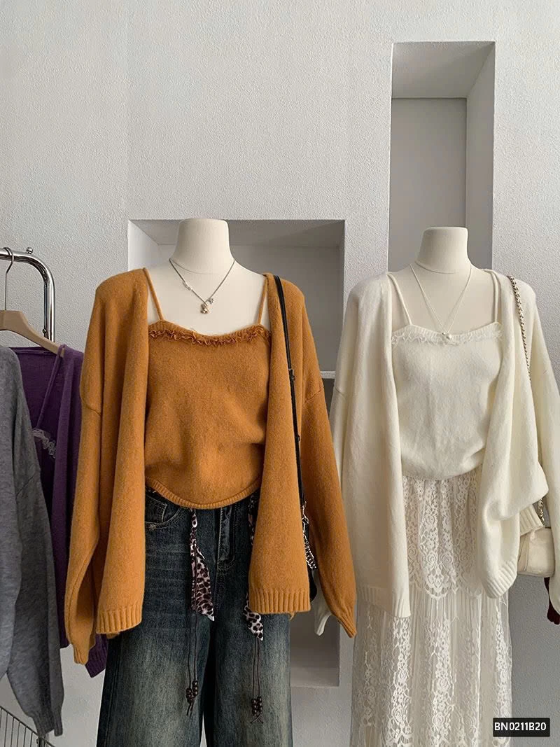 SET ÁO 2 DÂY MIX CARDIGAN LEN CHO NỮ