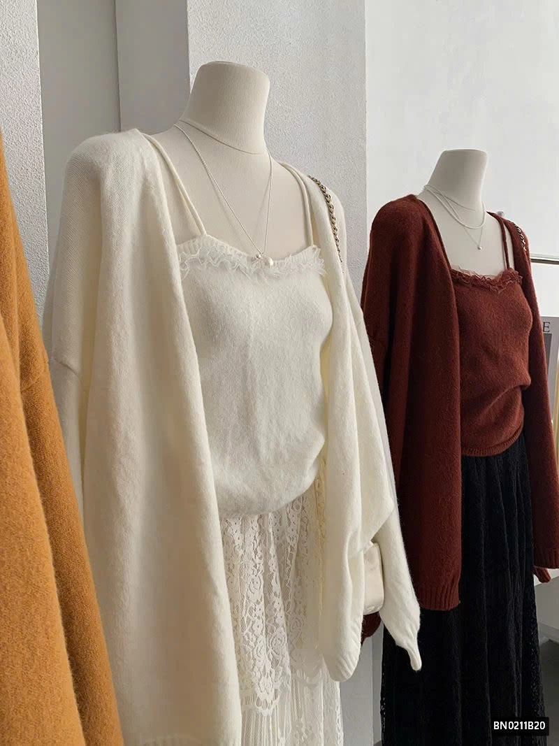 SET ÁO 2 DÂY MIX CARDIGAN LEN CHO NỮ