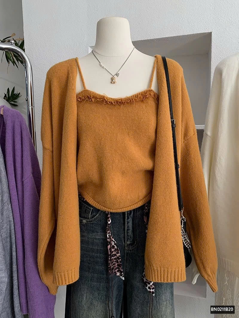 SET ÁO 2 DÂY MIX CARDIGAN LEN CHO NỮ