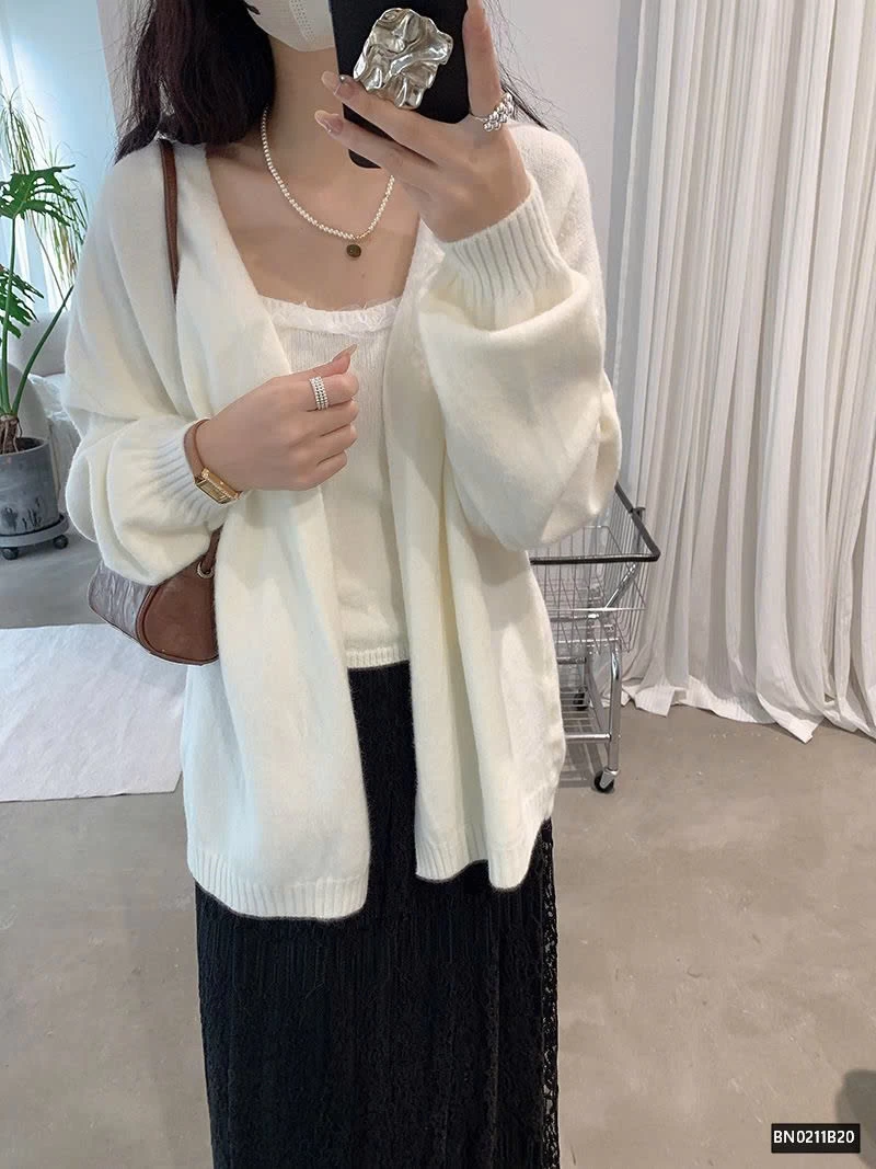 SET ÁO 2 DÂY MIX CARDIGAN LEN CHO NỮ