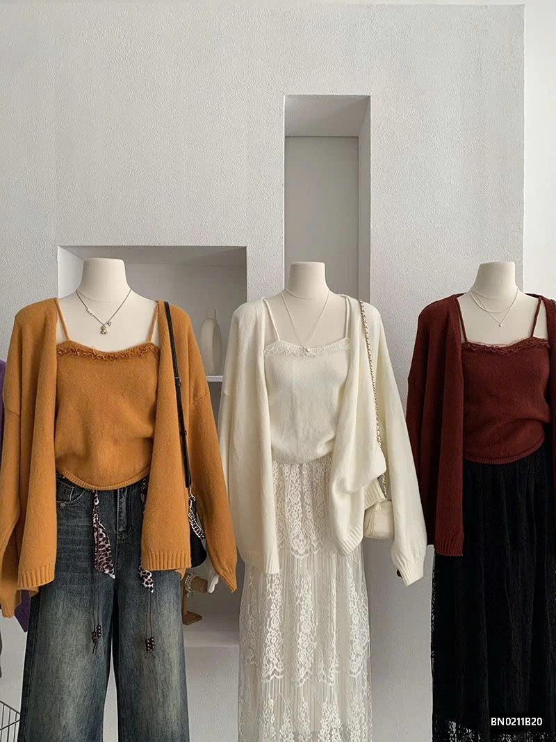 SET ÁO 2 DÂY MIX CARDIGAN LEN CHO NỮ