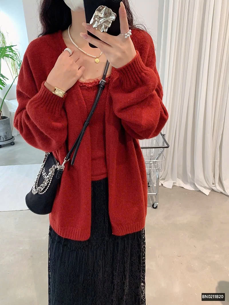 SET ÁO 2 DÂY MIX CARDIGAN LEN CHO NỮ