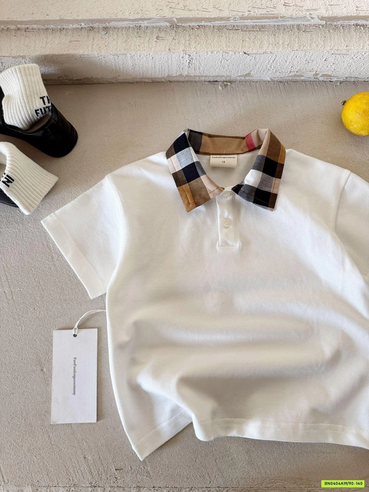 POLO TRẮNG CỔ KẺ CARO MMGGBABY