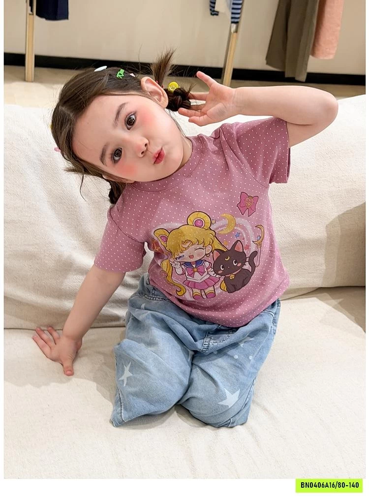 ÁO HỒNG CHẤM BI MIX JEANS LỠ