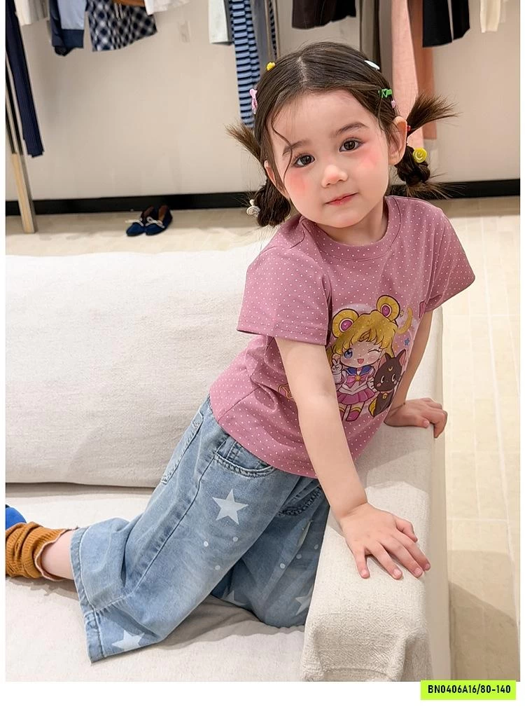ÁO HỒNG CHẤM BI MIX JEANS LỠ