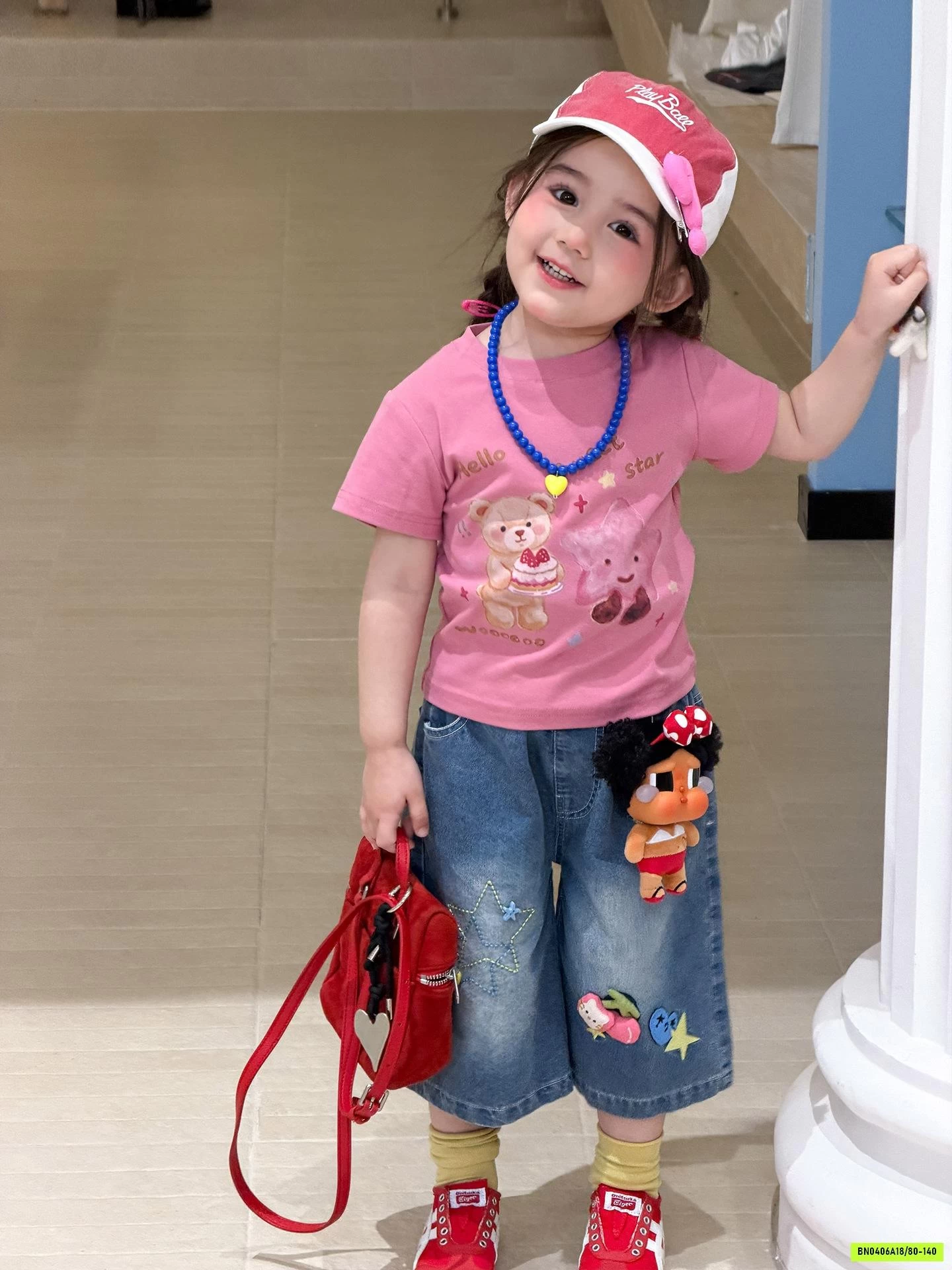 ÁO GẤU HỒNG MIX JEANS LỠ