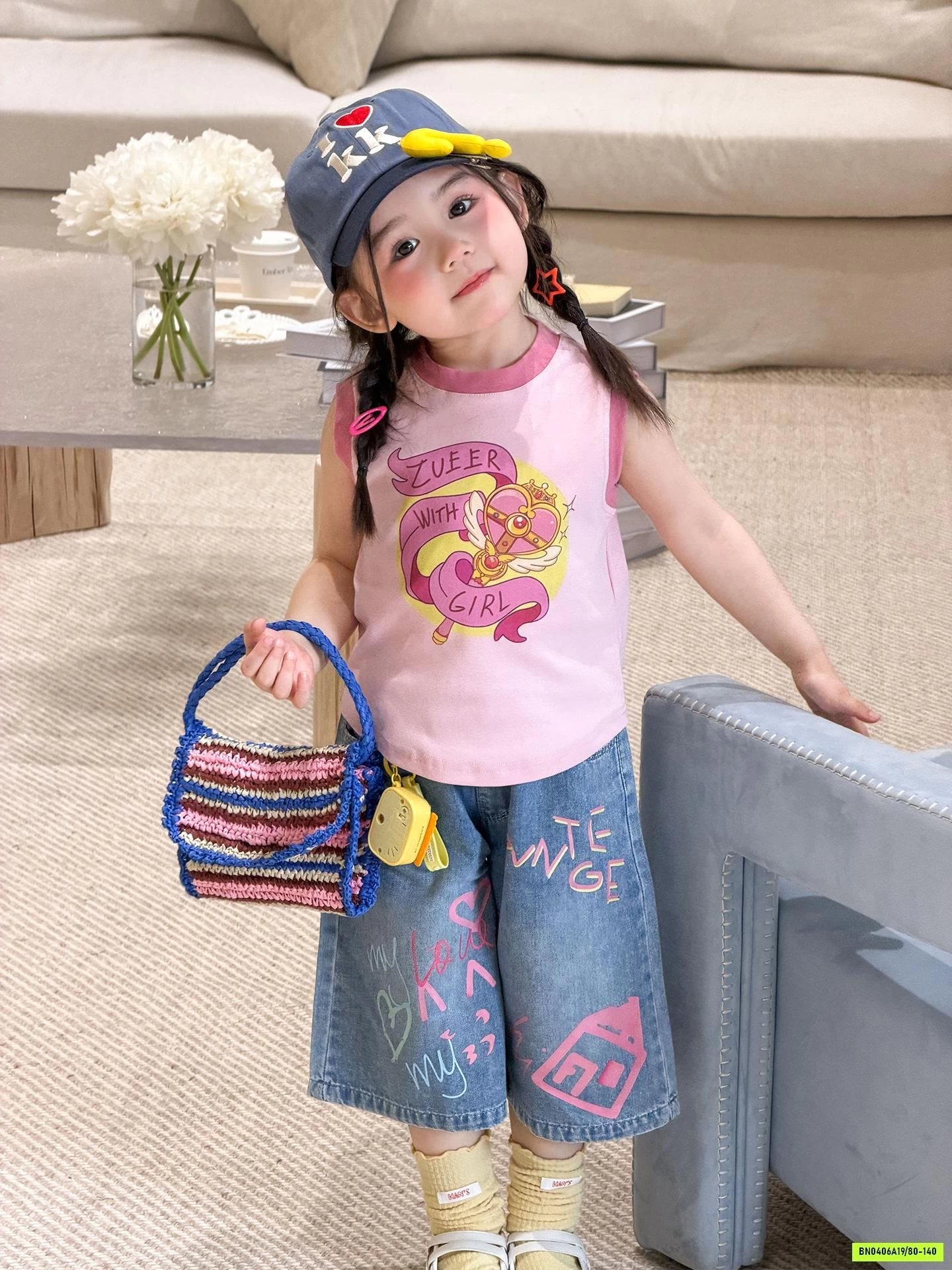 ÁO SÁT NÁCH HỒNG MIX JEANS LỠ