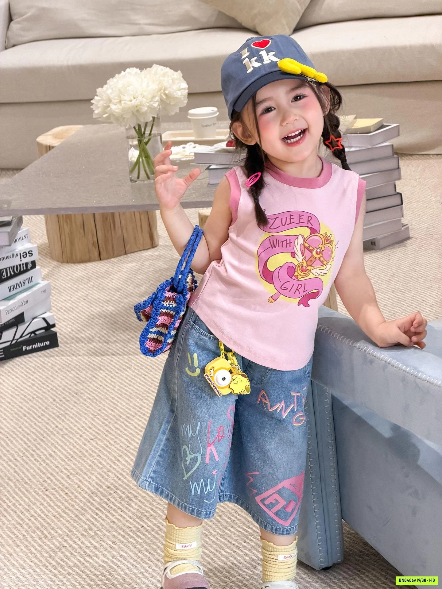 ÁO SÁT NÁCH HỒNG MIX JEANS LỠ