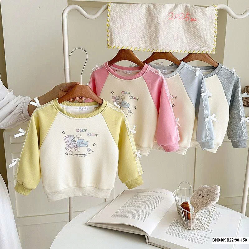 ÁO NỈ PHỐI MÀU TAY GẮN NƠ