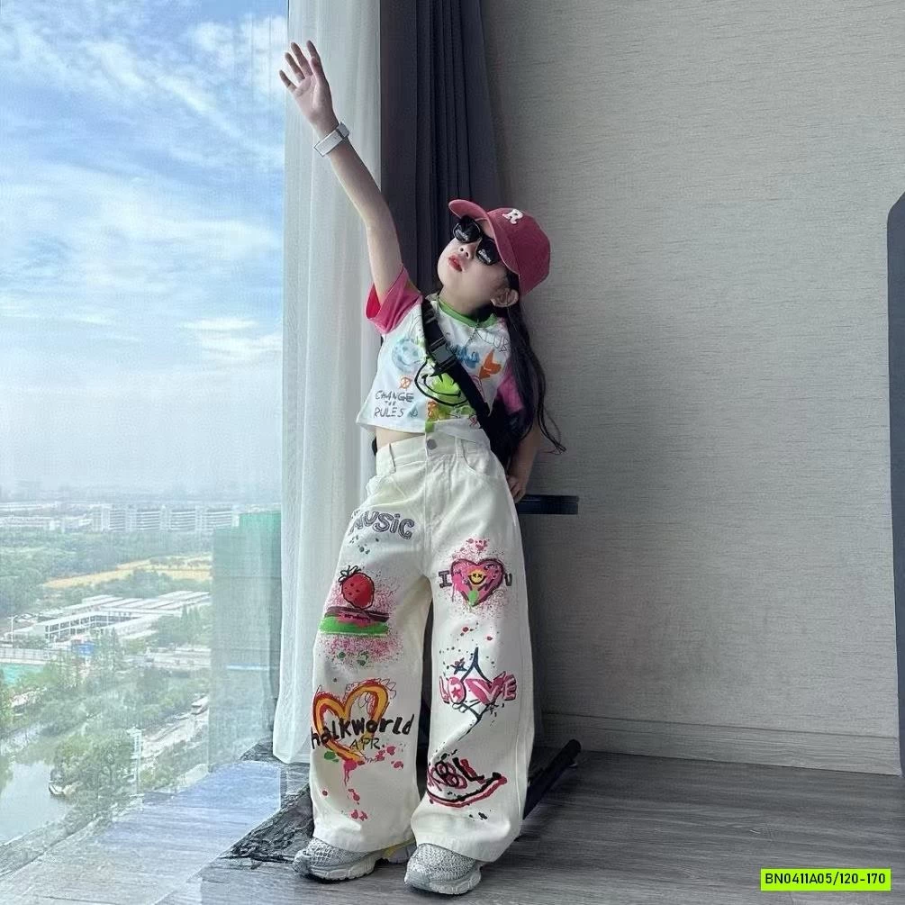 CROPTOP MIX JEANS SUÔNG IN HÌNH