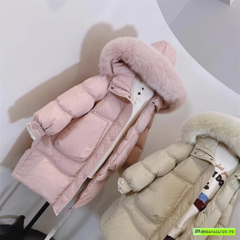 KHOÁC PHAO DÁNG DÀI MŨ PHỐI LÔNG