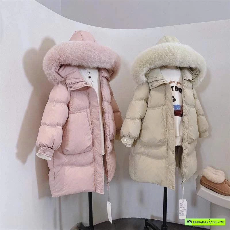 KHOÁC PHAO DÁNG DÀI MŨ PHỐI LÔNG