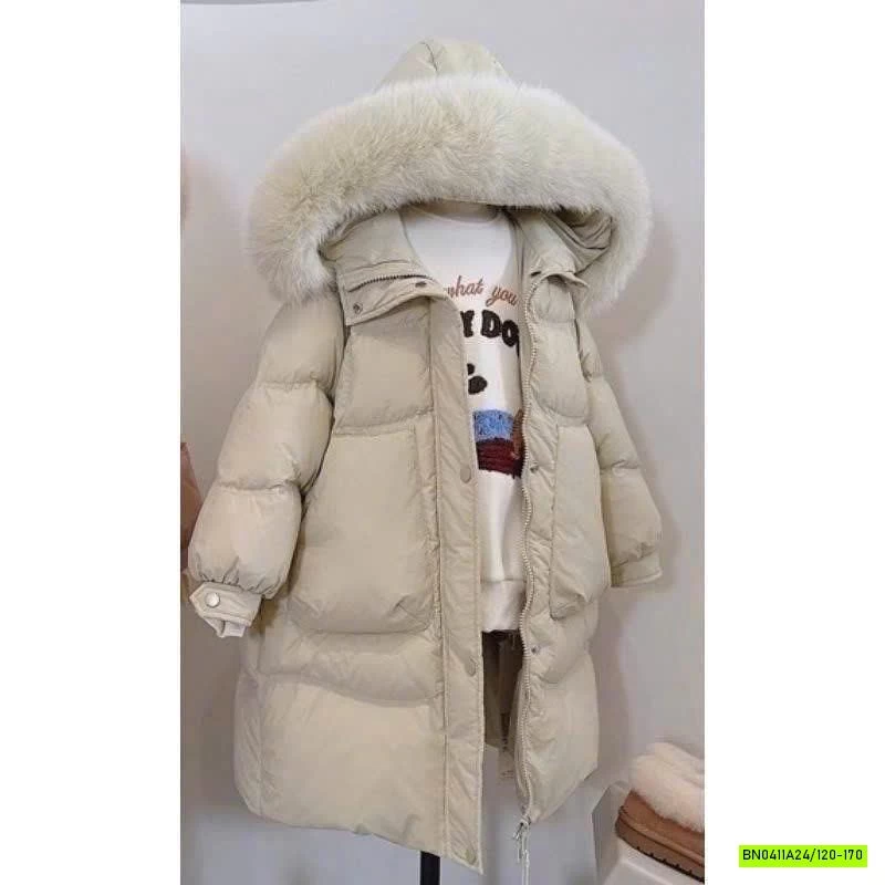 KHOÁC PHAO DÁNG DÀI MŨ PHỐI LÔNG