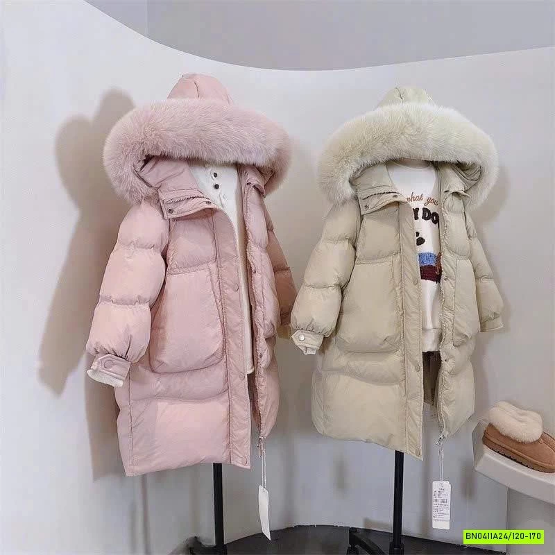 KHOÁC PHAO DÁNG DÀI MŨ PHỐI LÔNG